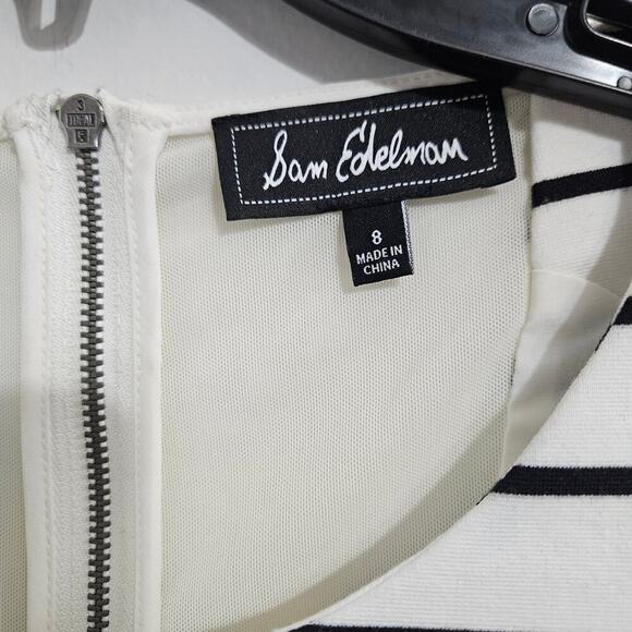 Sam Edelman Fit & Flare Striped Dress Sleeveless Lined White Black Size 8 - Picture 5 of 6